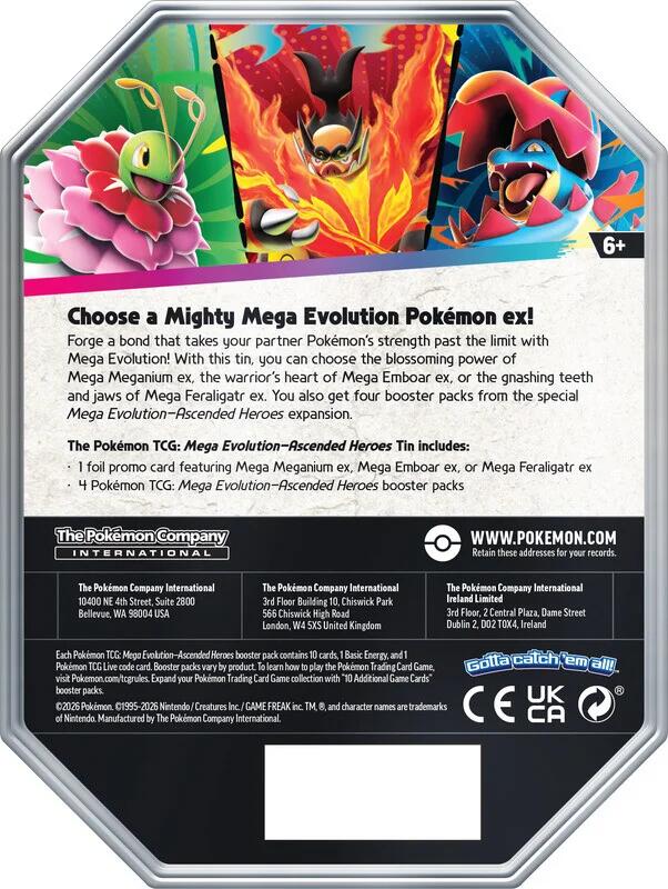 Pokémon Ascended Heroes Mega Feraligatr ex tin back