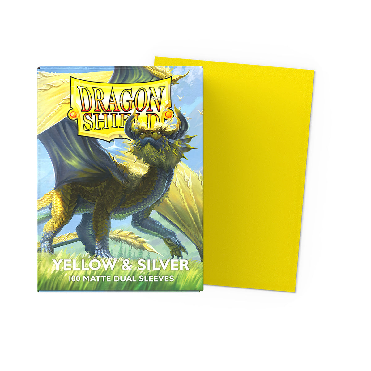 Dragon Shield Yellow & Silver Matte Dual standard-size 100-count card sleeves
